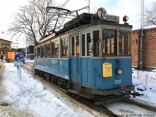 Sprvagn 335, uppstlld utanfr vagnhallen